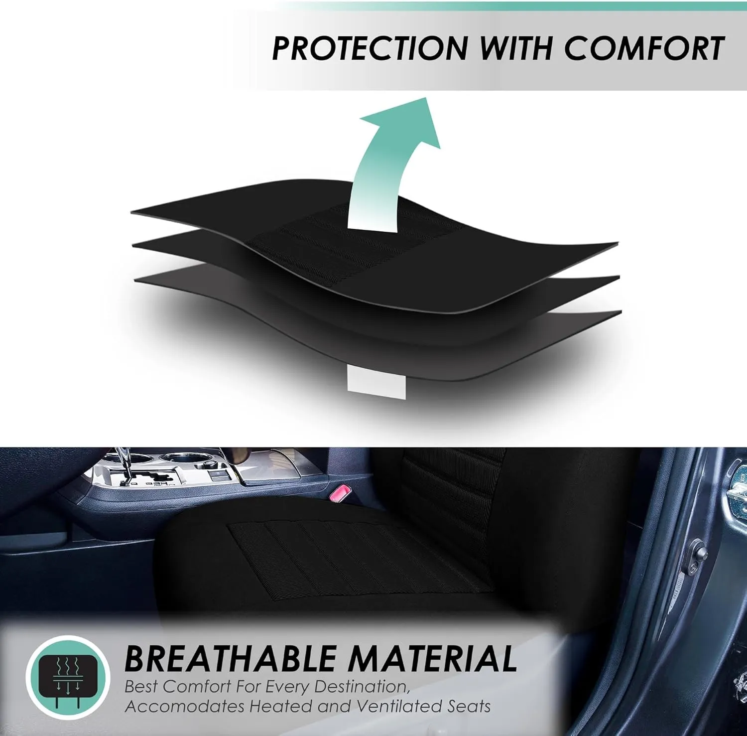 TLH 3D Air Mesh Fabric Automotive Car Seat Covers Front Seats Only, Black Car Seat Covers Airbag Compatible Interior Accessories Covers Universal Fit Car Seat Covers for Cars, Auto, Trucks, SUV