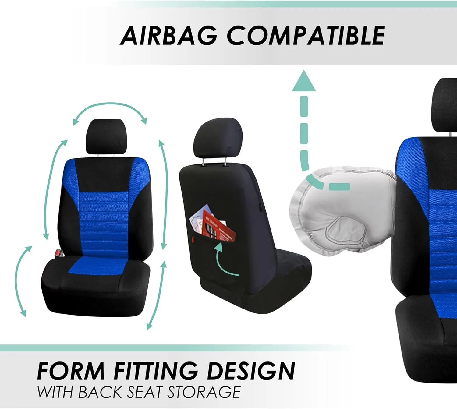 TLH 3D Air Mesh Fabric Automotive Car Seat Covers Front Seats Only, Blue Car Seat Covers Airbag Compatible Interior Accessories Covers Universal Fit Car Seat Covers for Cars, Auto, Trucks, SUV