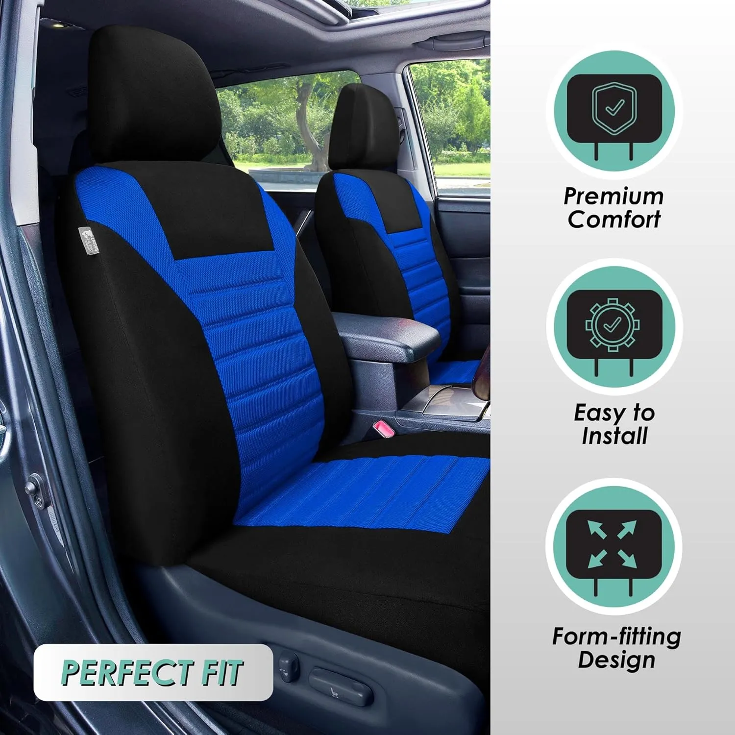 TLH 3D Air Mesh Fabric Automotive Car Seat Covers Front Seats Only, Blue Car Seat Covers Airbag Compatible Interior Accessories Covers Universal Fit Car Seat Covers for Cars, Auto, Trucks, SUV