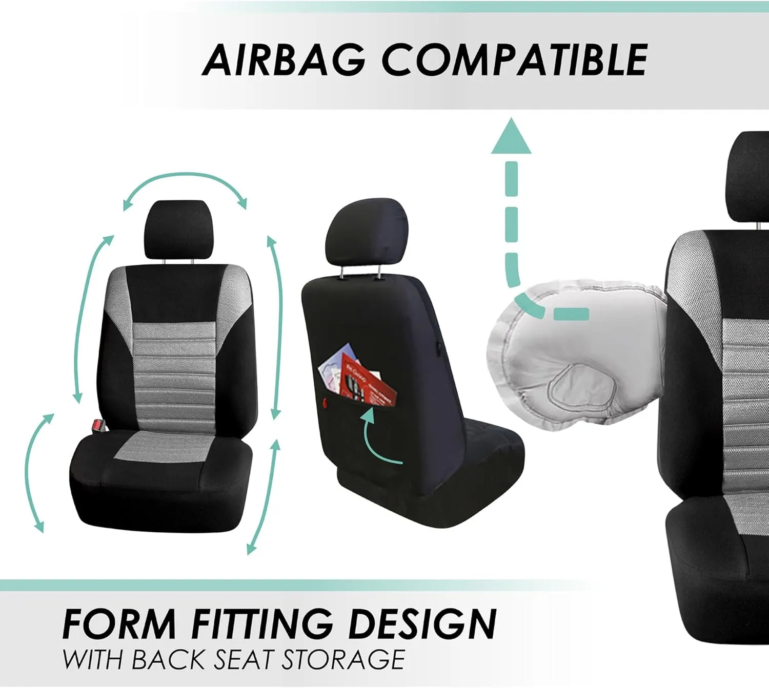 TLH 3D Air Mesh Fabric Automotive Car Seat Covers Front Seats Only, Gray Car Seat Covers Airbag Compatible Interior Accessories Covers Universal Fit Car Seat Covers for Cars, Auto, Trucks, SUV