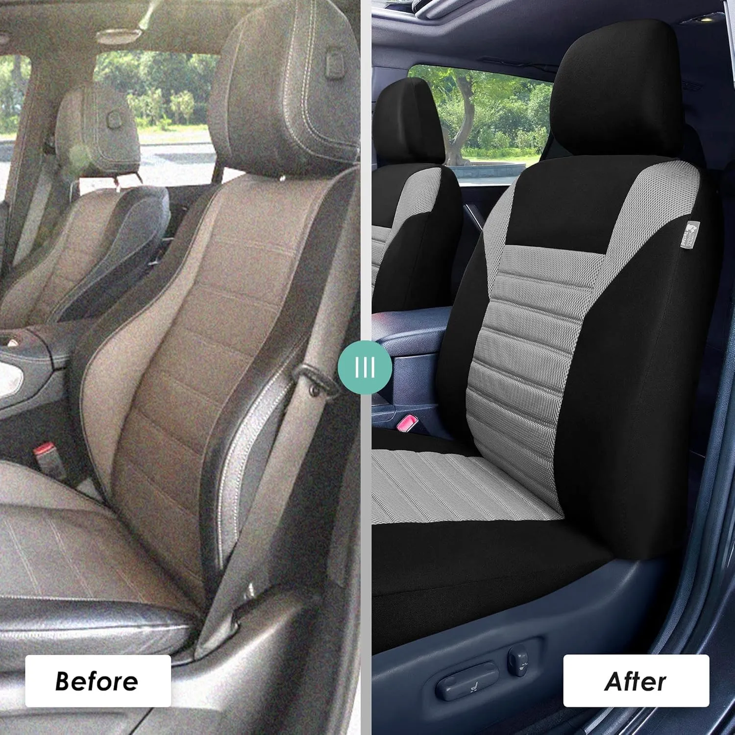 TLH 3D Air Mesh Fabric Automotive Car Seat Covers Front Seats Only, Gray Car Seat Covers Airbag Compatible Interior Accessories Covers Universal Fit Car Seat Covers for Cars, Auto, Trucks, SUV