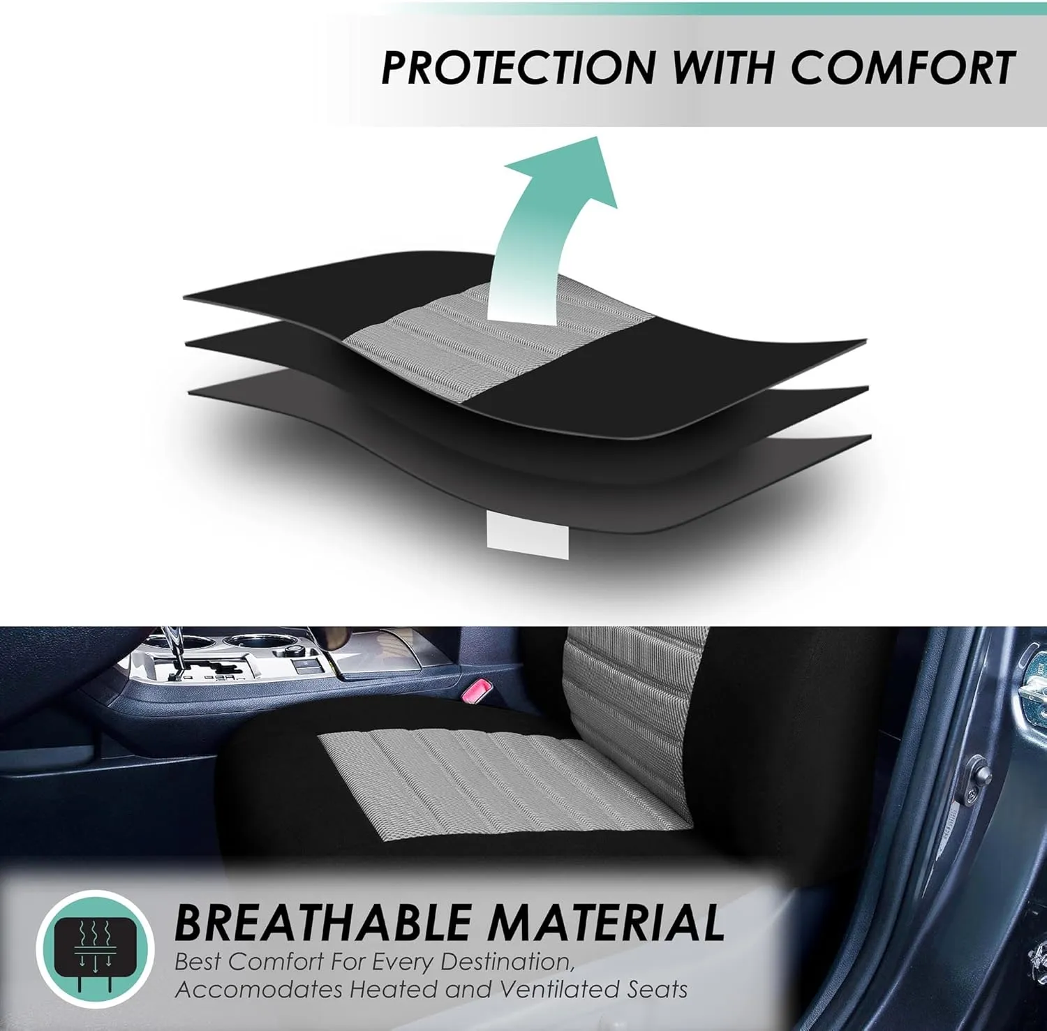 TLH 3D Air Mesh Fabric Automotive Car Seat Covers Front Seats Only, Gray Car Seat Covers Airbag Compatible Interior Accessories Covers Universal Fit Car Seat Covers for Cars, Auto, Trucks, SUV