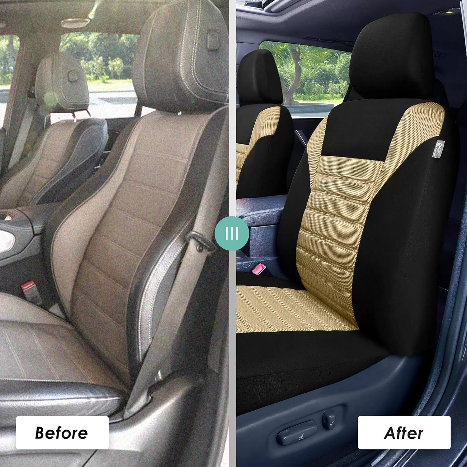 TLH Beige 3D Air Mesh Cloth Universal Fit Car Seat Covers for Cars, Trucks, SUVs - Front Seats Only, Airbag Compatible, Machine Washable, Low-Back Design, Comfortable & Durable