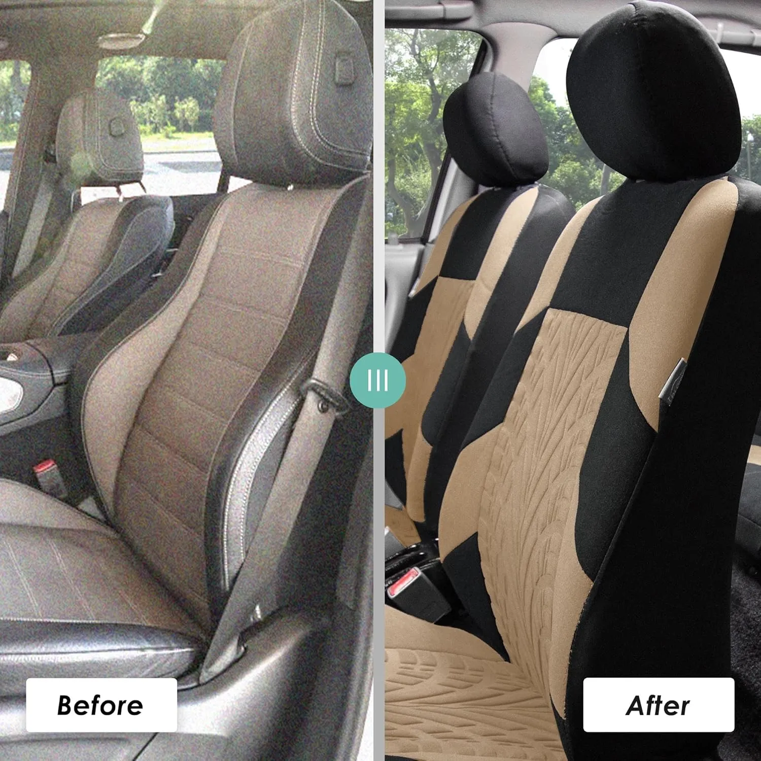 TLH Car Seat Covers Travel Master Automotive Car Seat Covers Full Set Beige Seat Covers Airbag Compatible and Split Rear Car Seat Cover Universal Fit Interior Accessories for Cars Trucks and SUV