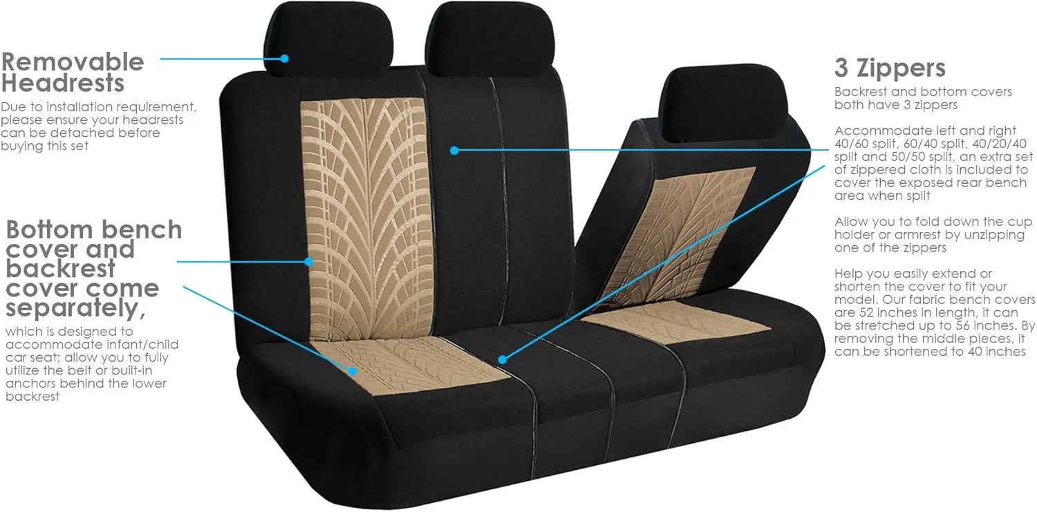 TLH Car Seat Covers Travel Master Automotive Car Seat Covers Full Set Beige Seat Covers Airbag Compatible and Split Rear Car Seat Cover Universal Fit Interior Accessories for Cars Trucks and SUV