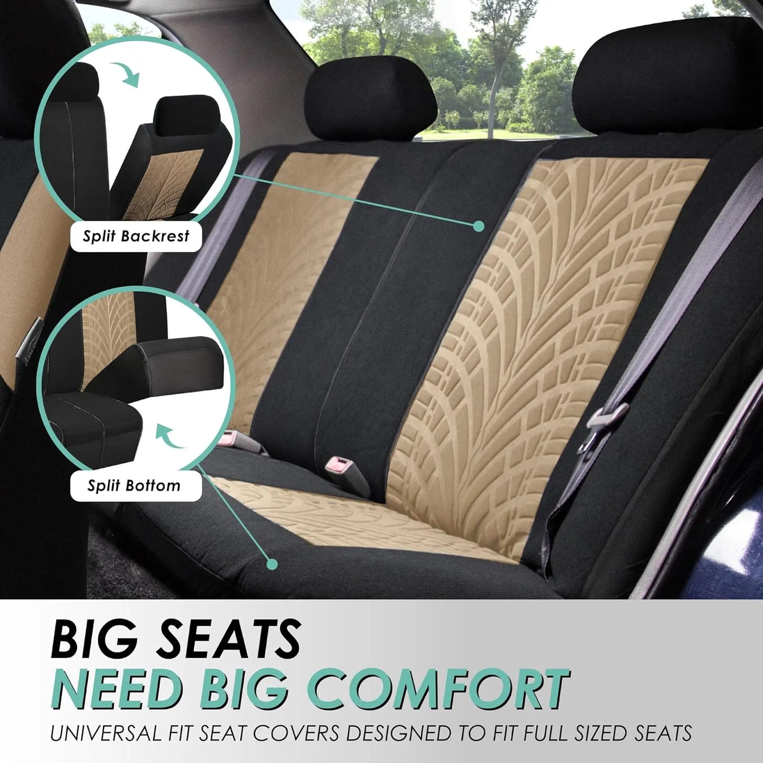 TLH Car Seat Covers Travel Master Automotive Car Seat Covers Full Set Beige Seat Covers Airbag Compatible and Split Rear Car Seat Cover Universal Fit Interior Accessories for Cars Trucks and SUV