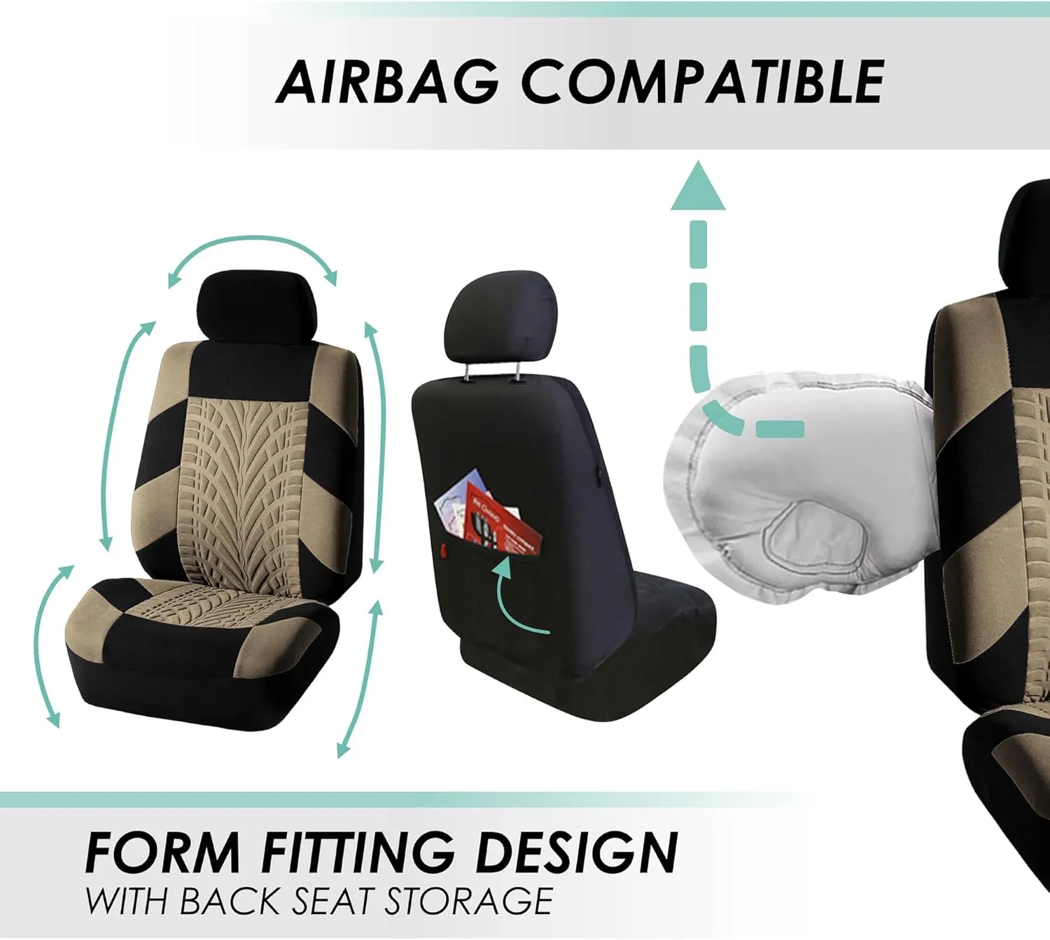 TLH Car Seat Covers Travel Master Automotive Car Seat Covers Full Set Beige Seat Covers Airbag Compatible and Split Rear Car Seat Cover Universal Fit Interior Accessories for Cars Trucks and SUV