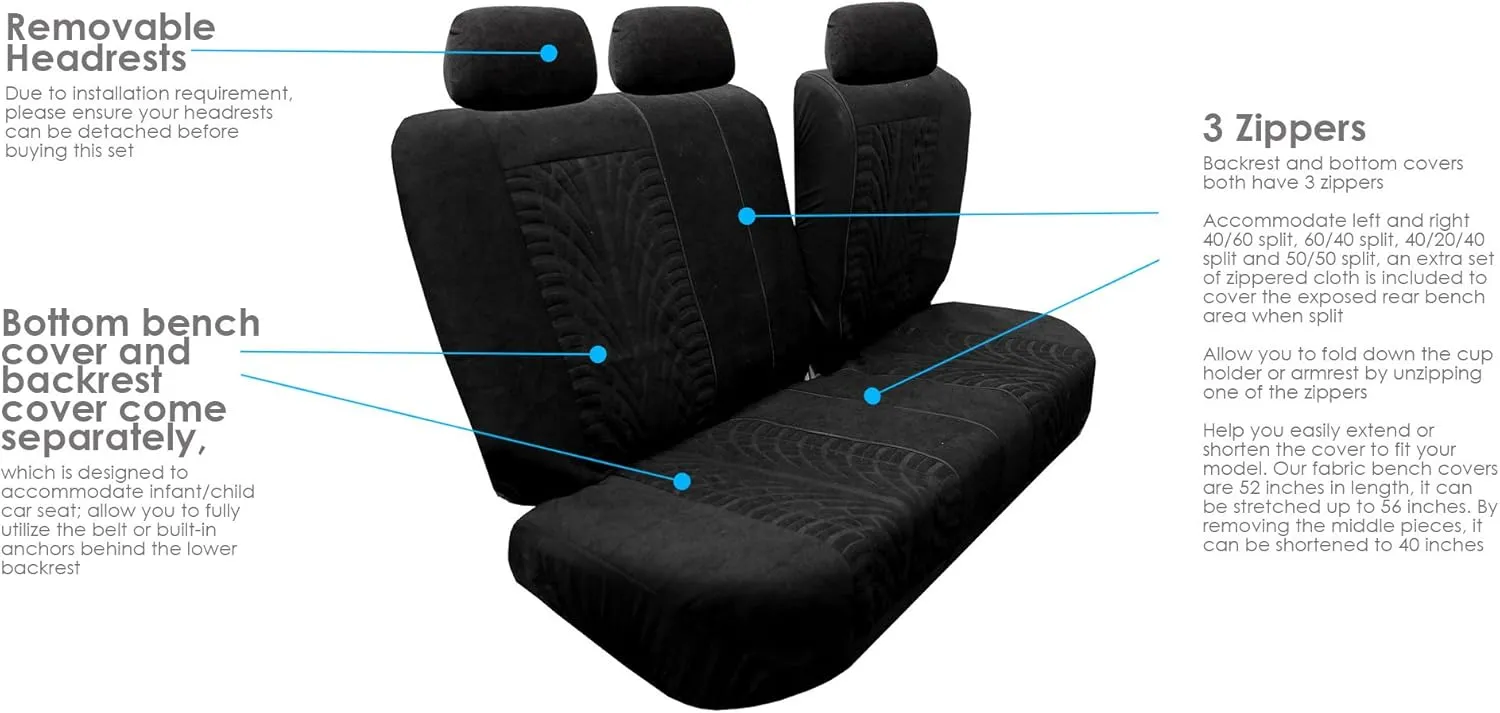 TLH Car Seat Covers Travel Master Automotive Car Seat Covers Full Set Black Seat Covers Airbag Compatible and Split Rear Car Seat Cover Universal Fit Interior Accessories for Cars Trucks and SUV