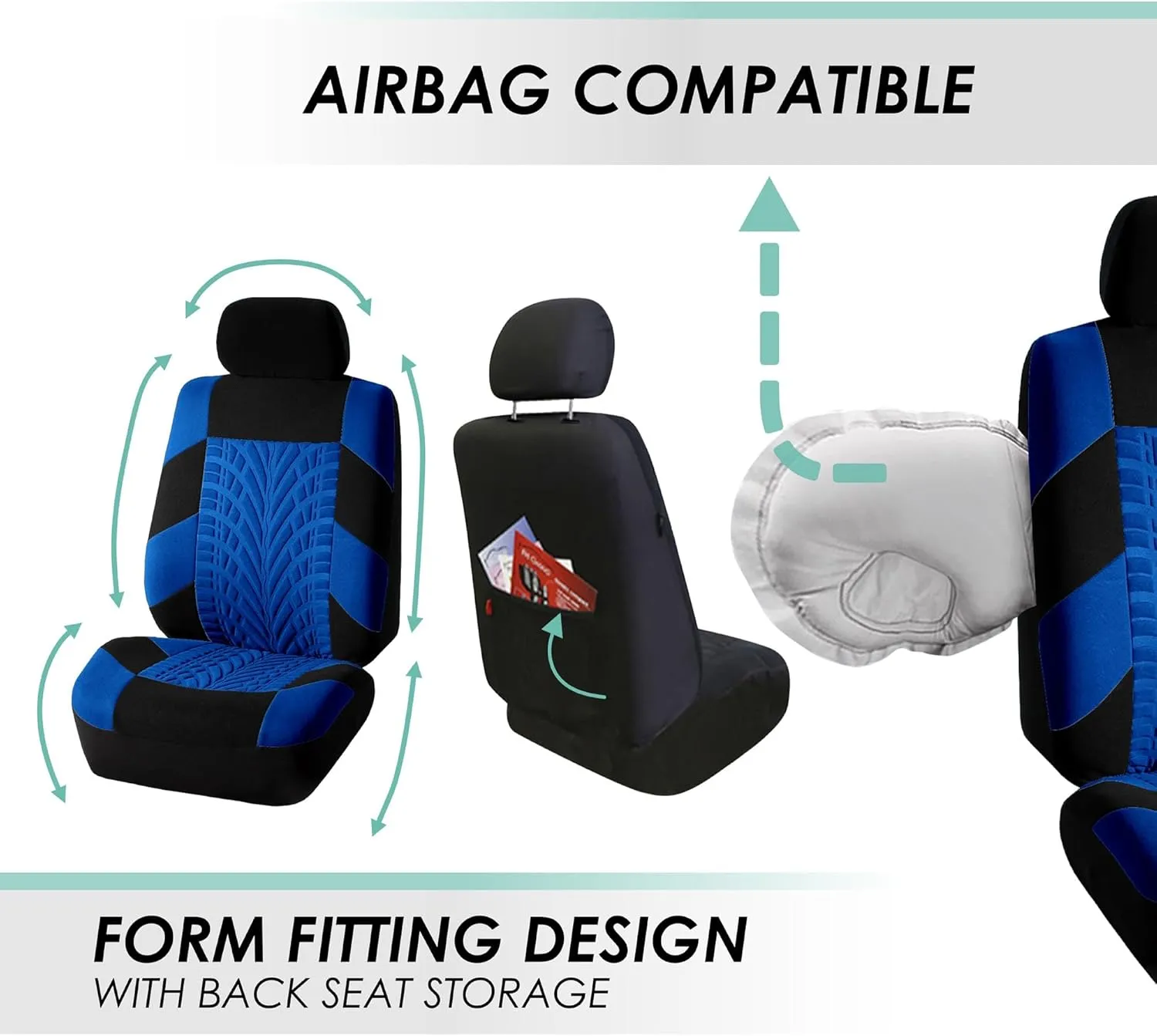 TLH Car Seat Covers Travel Master Automotive Car Seat Covers Full Set Blue Seat Covers Airbag Compatible and Split Rear Car Seat Cover Universal Fit Interior Accessories for Cars Trucks and SUV