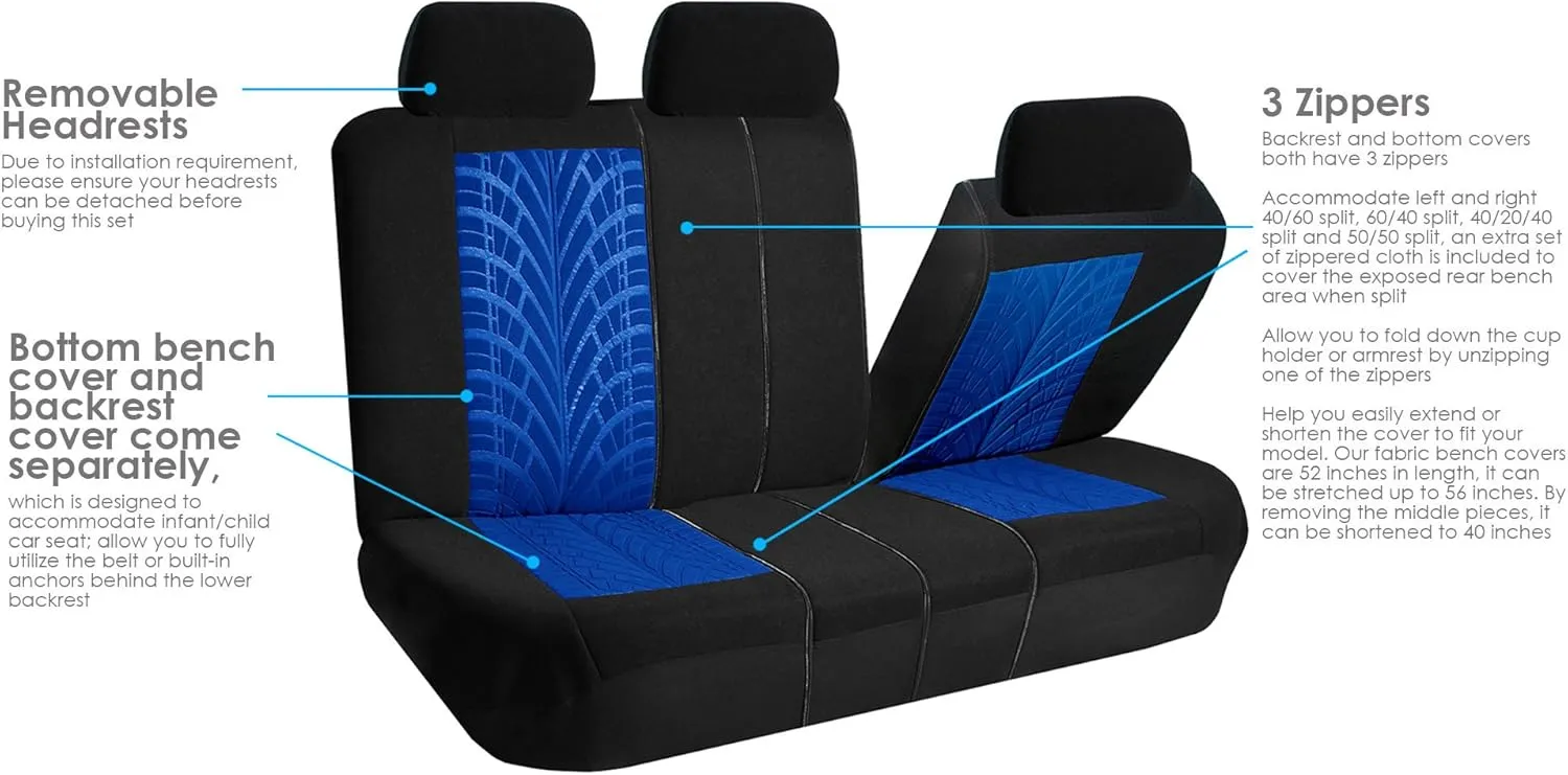 TLH Car Seat Covers Travel Master Automotive Car Seat Covers Full Set Blue Seat Covers Airbag Compatible and Split Rear Car Seat Cover Universal Fit Interior Accessories for Cars Trucks and SUV