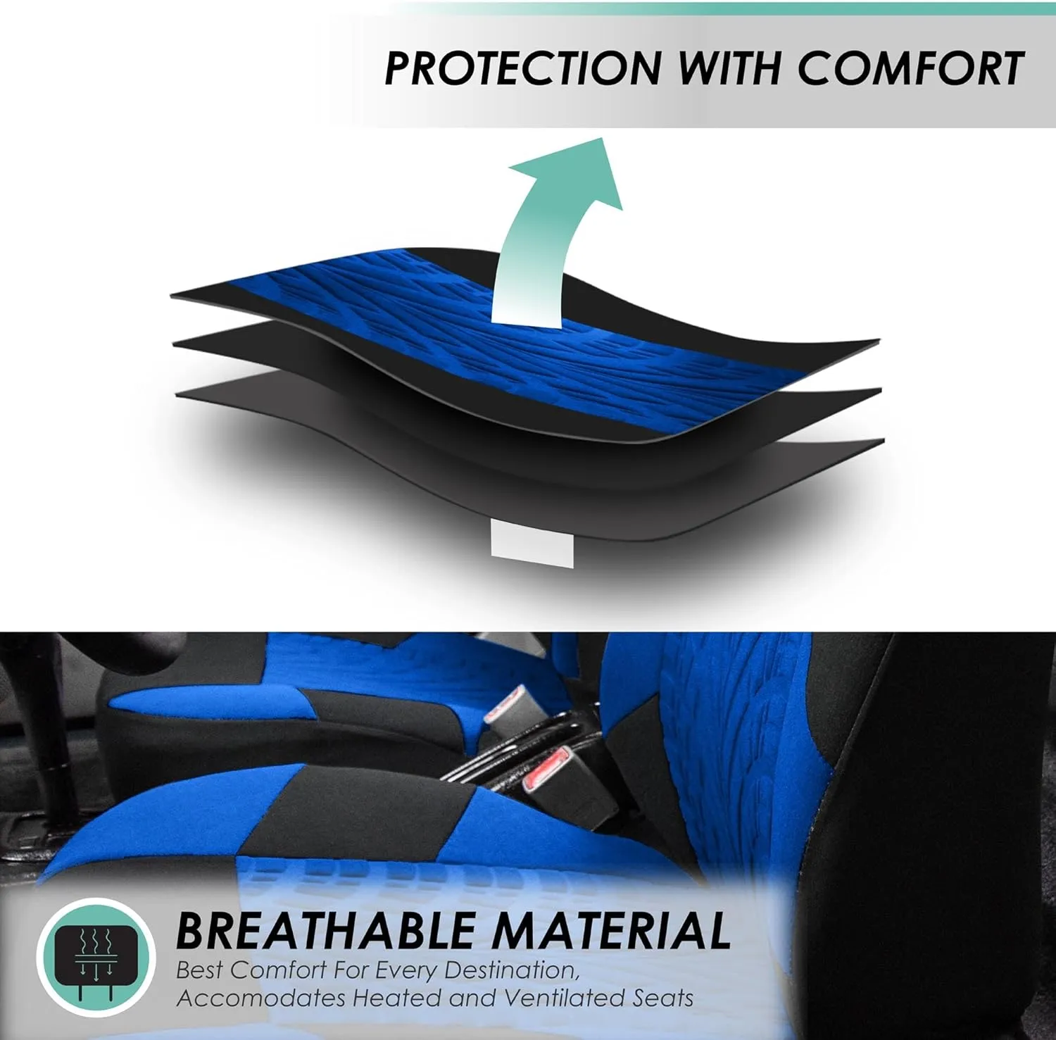 TLH Car Seat Covers Travel Master Automotive Car Seat Covers Full Set Blue Seat Covers Airbag Compatible and Split Rear Car Seat Cover Universal Fit Interior Accessories for Cars Trucks and SUV