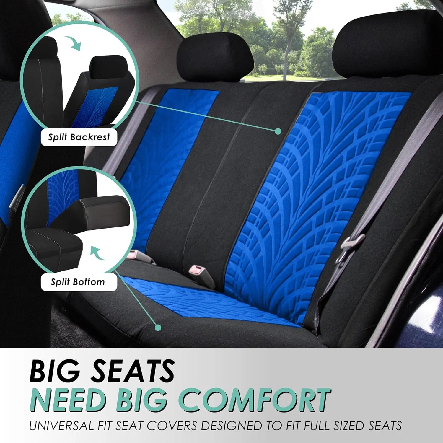 TLH Car Seat Covers Travel Master Automotive Car Seat Covers Full Set Blue Seat Covers Airbag Compatible and Split Rear Car Seat Cover Universal Fit Interior Accessories for Cars Trucks and SUV