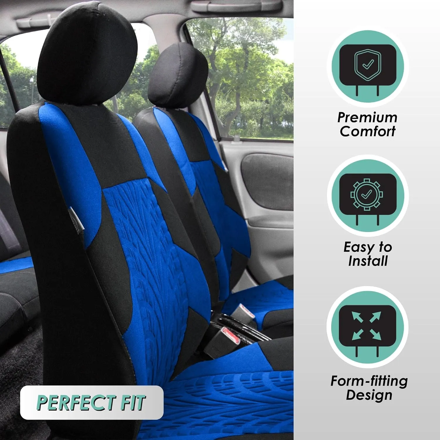 TLH Car Seat Covers Travel Master Automotive Car Seat Covers Full Set Blue Seat Covers Airbag Compatible and Split Rear Car Seat Cover Universal Fit Interior Accessories for Cars Trucks and SUV