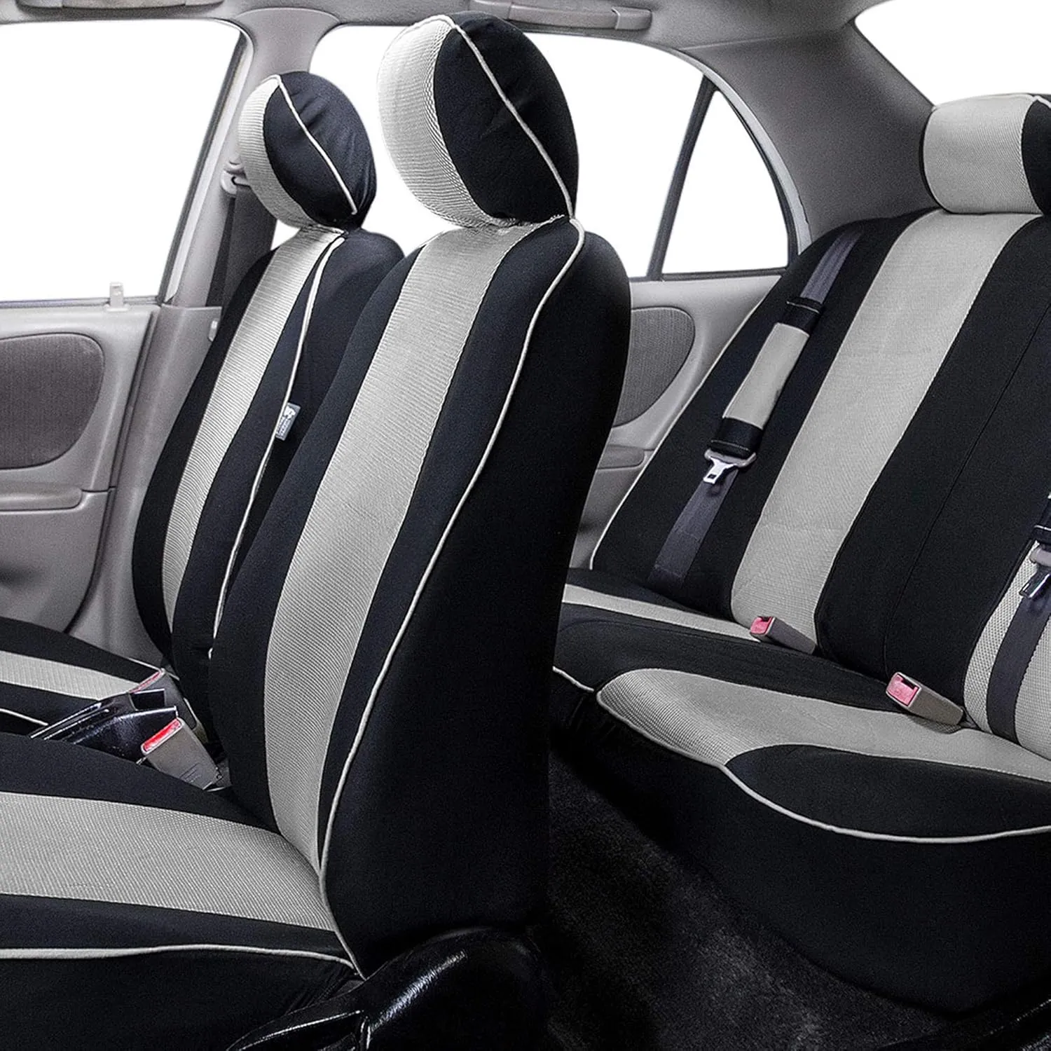 TLH Edgy Piping Style 3 Row 8 Seater Automotive Seat Covers Airbag Compatible Split Bench Car Seat Protector Green Color Universal Fit Seat Cover Set for for Cars Auto Trucks SUV