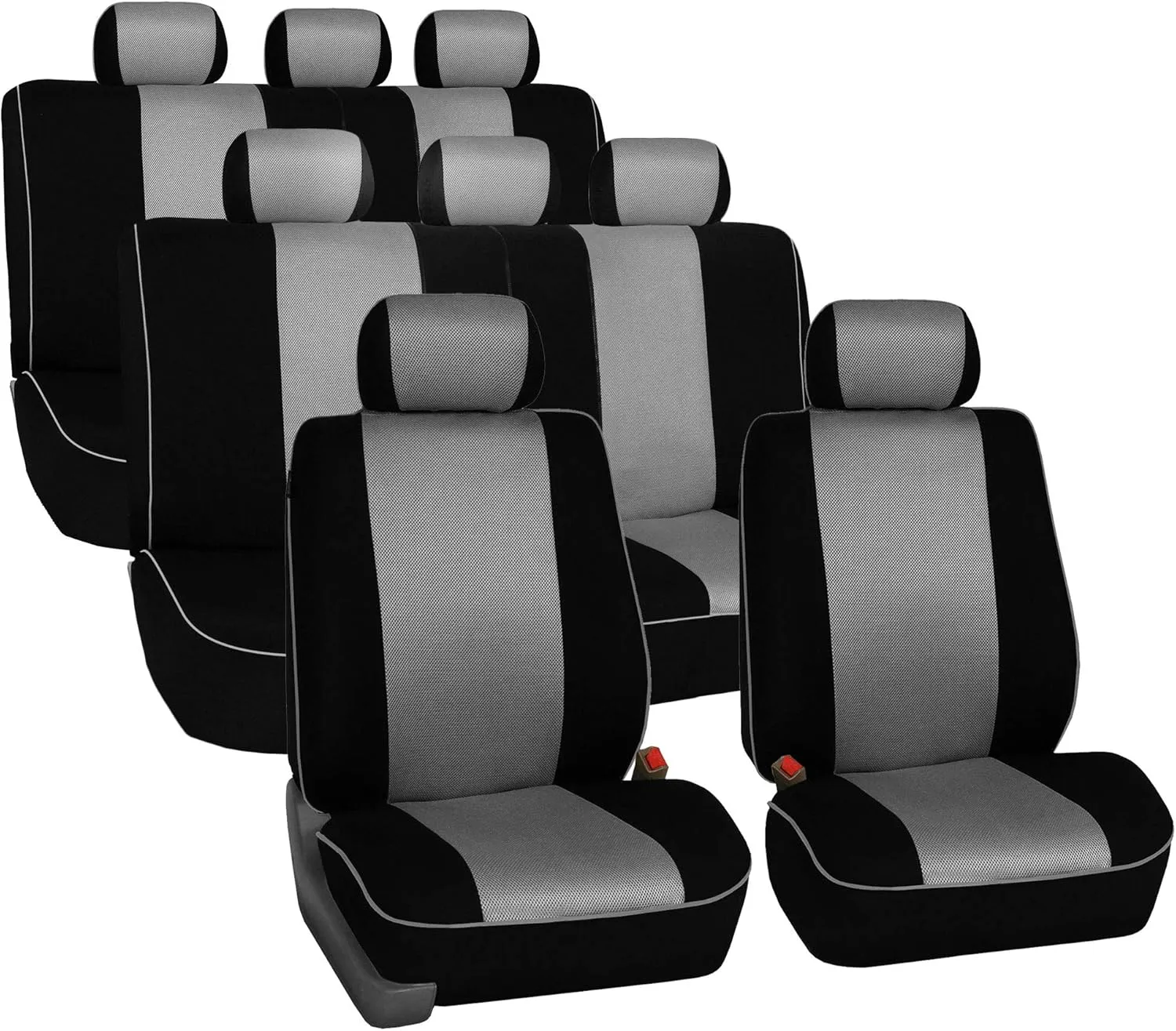 TLH Edgy Piping Style 3 Row 8 Seater Automotive Seat Covers Airbag Compatible Split Bench Car Seat Protector Green Color Universal Fit Seat Cover Set for for Cars Auto Trucks SUV