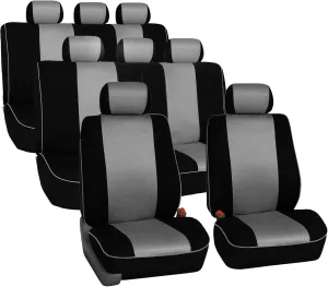TLH Edgy Piping Style 3 Row 8 Seater Automotive Seat Covers Airbag Compatible Split Bench Car Seat Protector Green Color Universal Fit Seat Cover Set for for Cars Auto Trucks SUV