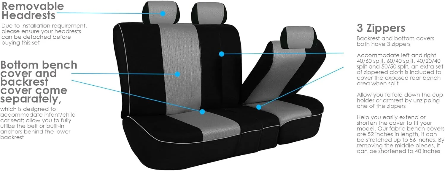 TLH Edgy Piping Style 3 Row 8 Seater Automotive Seat Covers Airbag Compatible Split Bench Car Seat Protector Green Color Universal Fit Seat Cover Set for for Cars Auto Trucks SUV