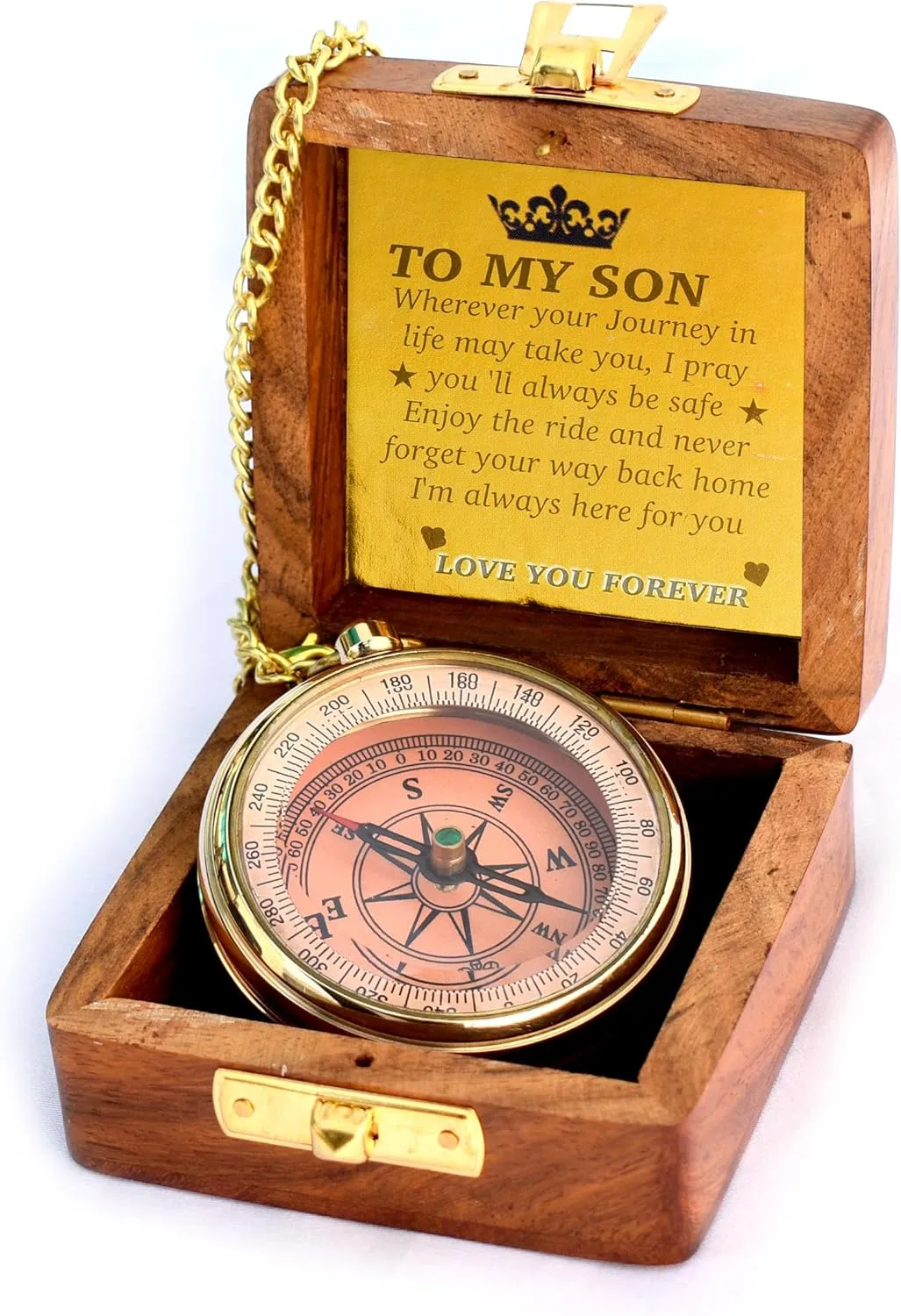 to My Son Compass with Wooden Box-Mom to Son Compass–Father to Son Gifts- to My Grandson -Graduation Day Gifts for Son-Birthday, Baptism, Graduation, Confirmation, Communion Compass for Women Men