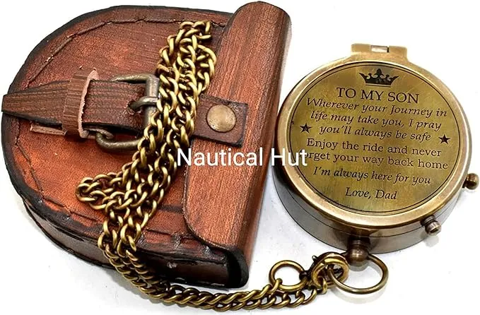 to My Son Engraved Brass Compass Gift to My Son/Nautical Gift for Son from Dad/Gift to Son from Mom/Gift for Son,Father Son Gift,Mother Son Gift,Love Mom,Son from Mom, Love Dad/Leather Case