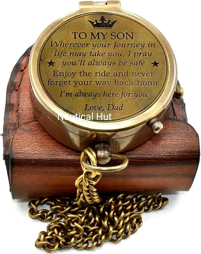 to My Son Engraved Brass Compass Gift to My Son/Nautical Gift for Son from Dad/Gift to Son from Mom/Gift for Son,Father Son Gift,Mother Son Gift,Love Mom,Son from Mom, Love Dad/Leather Case