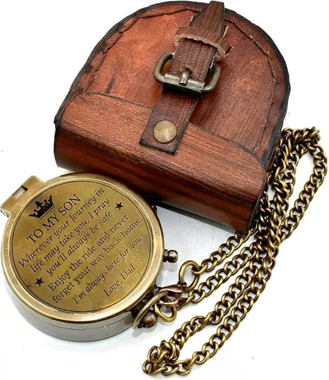 to My Son Engraved Brass Compass Gift to My Son/Nautical Gift for Son from Dad/Gift to Son from Mom/Gift for Son,Father Son Gift,Mother Son Gift,Love Mom,Son from Mom, Love Dad/Leather Case