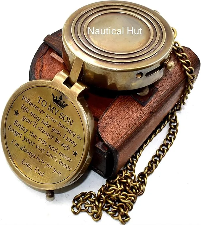to My Son Engraved Brass Compass Gift to My Son/Nautical Gift for Son from Dad/Gift to Son from Mom/Gift for Son,Father Son Gift,Mother Son Gift,Love Mom,Son from Mom, Love Dad/Leather Case