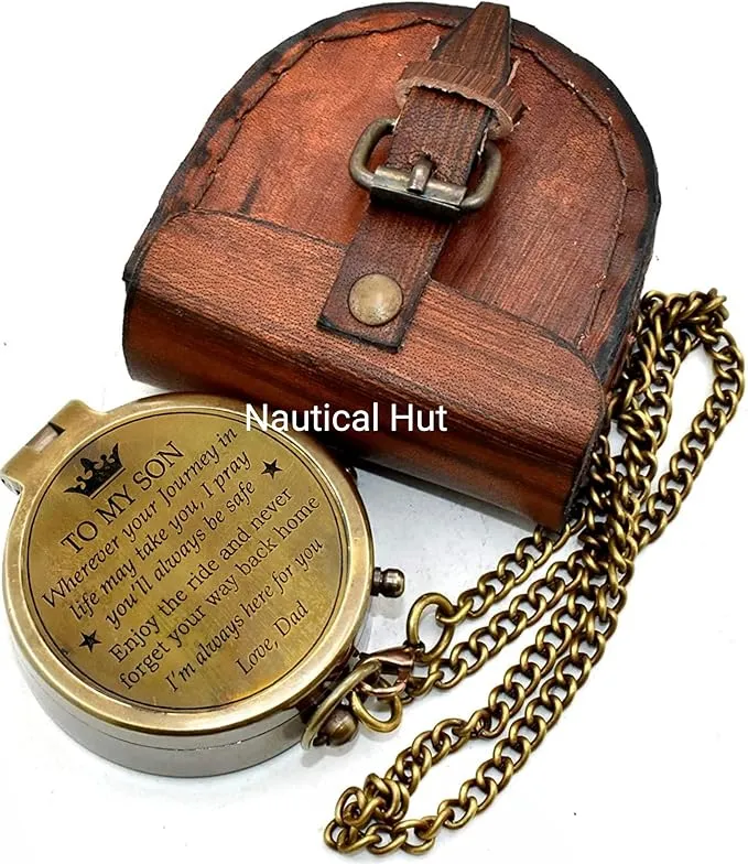 to My Son Engraved Brass Compass Gift to My Son/Nautical Gift for Son from Dad/Gift to Son from Mom/Gift for Son,Father Son Gift,Mother Son Gift,Love Mom,Son from Mom, Love Dad/Leather Case