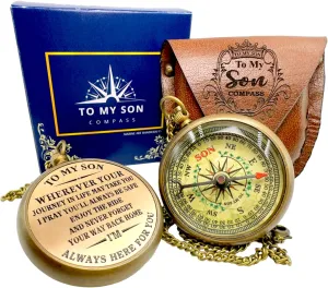 to My Son – Never Forget That I Love You, Brass Compass, Gift for Son from Mom and Dad, Graduation, Baptism, Confirmation, Communion, Sentimental Keepsake, Birthday Gift, Back to School, Faith Gift