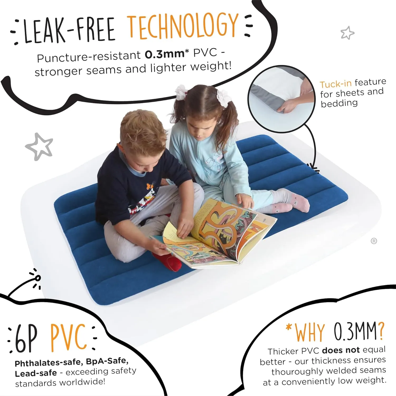 Toddler Travel Bed Portable Inflatable Air Mattress Blow Up Bed for Indoor/Outdoor Camping, Backyard, Hotel, or Home Use Kids/Toddler Floor Bed with Side Bed Rails and Electric Pump Blue