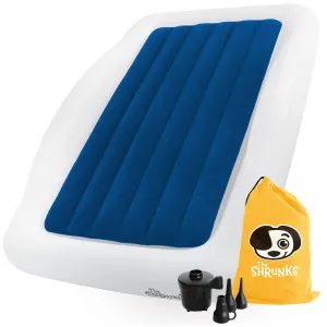 Toddler Travel Bed Portable Inflatable Air Mattress Blow Up Bed for Indoor/Outdoor Camping, Backyard, Hotel, or Home Use Kids/Toddler Floor Bed with Side Bed Rails and Electric Pump Blue