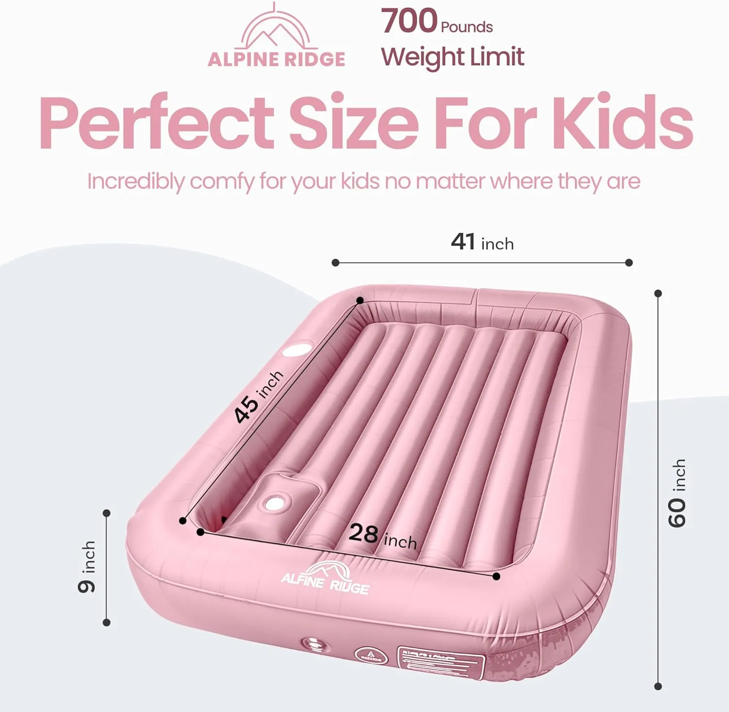 Toddler Travel Bed with Safety Bumpers [4-Sided] | Portable Toddler Bed for Kids | Toddler Air Mattress | Kids Air Mattress with Built-in Foot Pump (Pink)