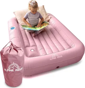 Toddler Travel Bed with Safety Bumpers [4-Sided] | Portable Toddler Bed for Kids | Toddler Air Mattress | Kids Air Mattress with Built-in Foot Pump (Pink)