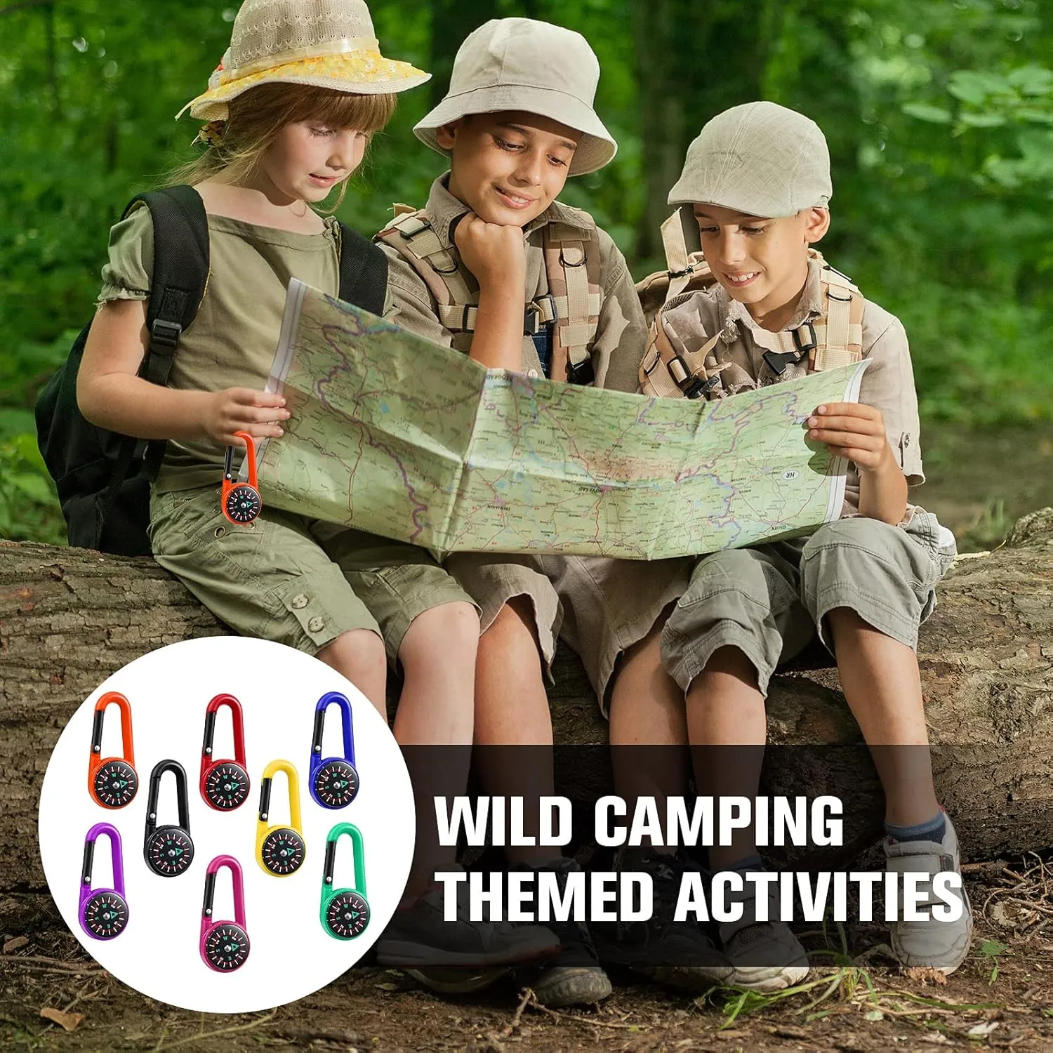 TOODOO 32 Pcs Compass Keychain for Kids Adventure Camping Small Keychain Belt Clips With Holes Compass Metal Buckle Keychain Outdoor Camping Party Favors