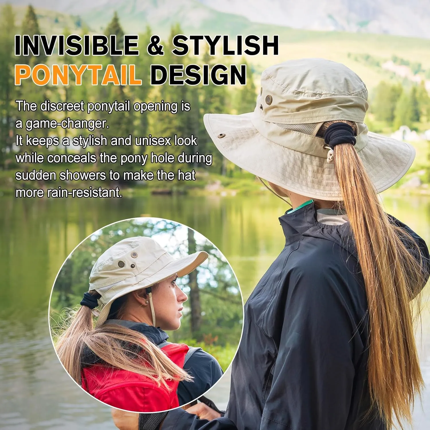 TOP-EX M/L/XL/XXL Ponytail Rain-Proof UV50  Sun Hat Cooling Mesh Lining Unisex