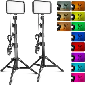 Torjim RGB Photography Video Lighting, Studio Lights with Adjustable Tripod Stand - 16 Color Lighting for Video Recording/YouTube/TikTok/Live Streaming/Make up/Vlogging