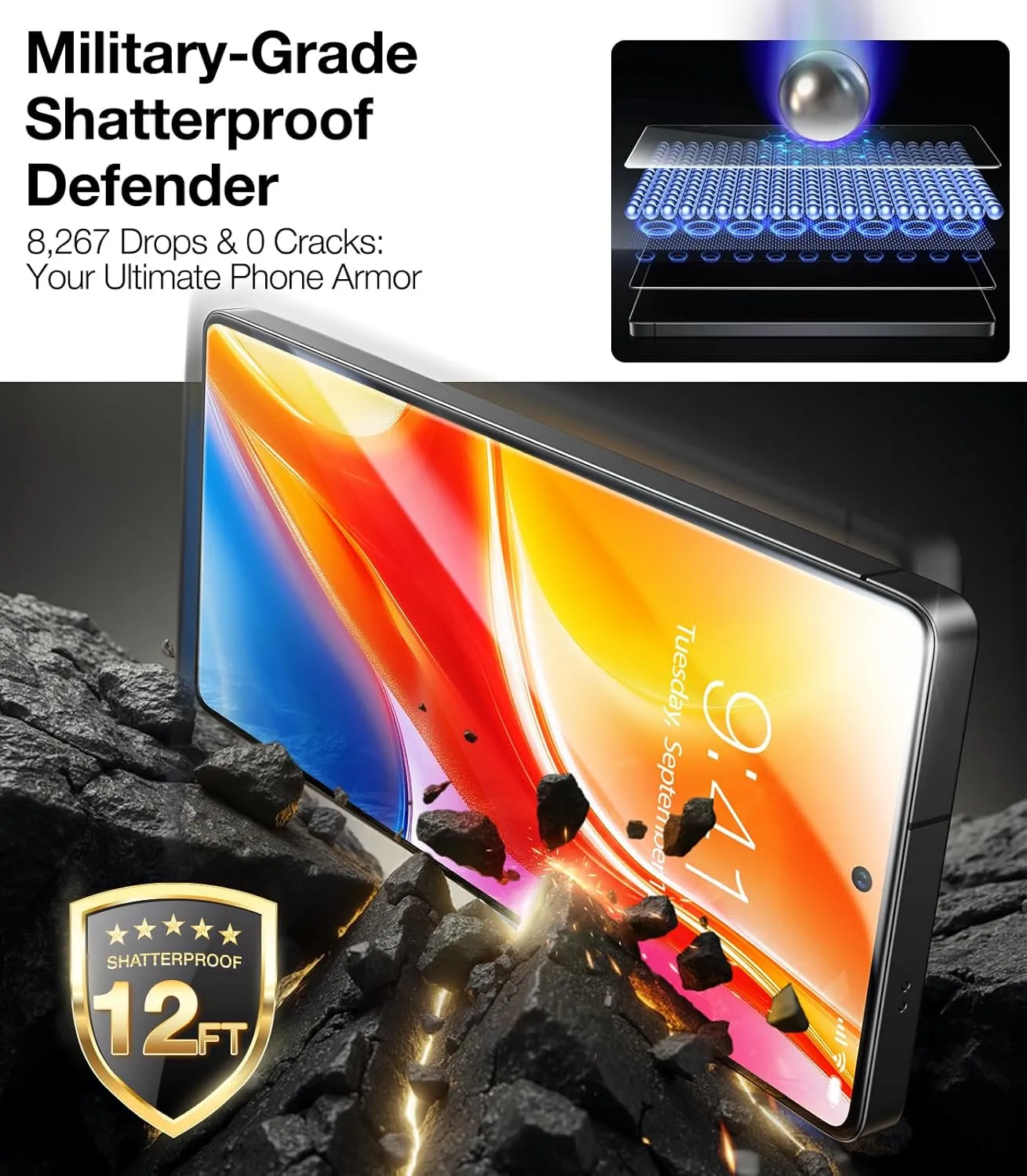 TORRAS for Samsung Galaxy S25 Ultra Screen Protector 9H  Military-Grade Shatterproof Tempered Glass 2 Pack - Anti-Scratch, Bubble-Free Full Coverage, Easy One-Pull Installation with Alignment Kit