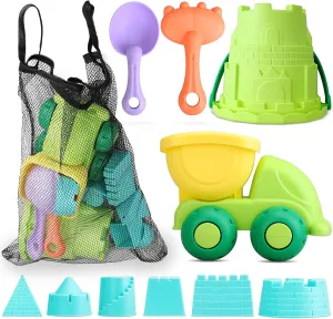 TOY Life Beach Toys for Toddlers Age 3-5, Sandbox Toy Building Sets with Sand Bucket Dump Truck and Waterproof Mesh Bag, Travel Sand Castle Toys for Kids