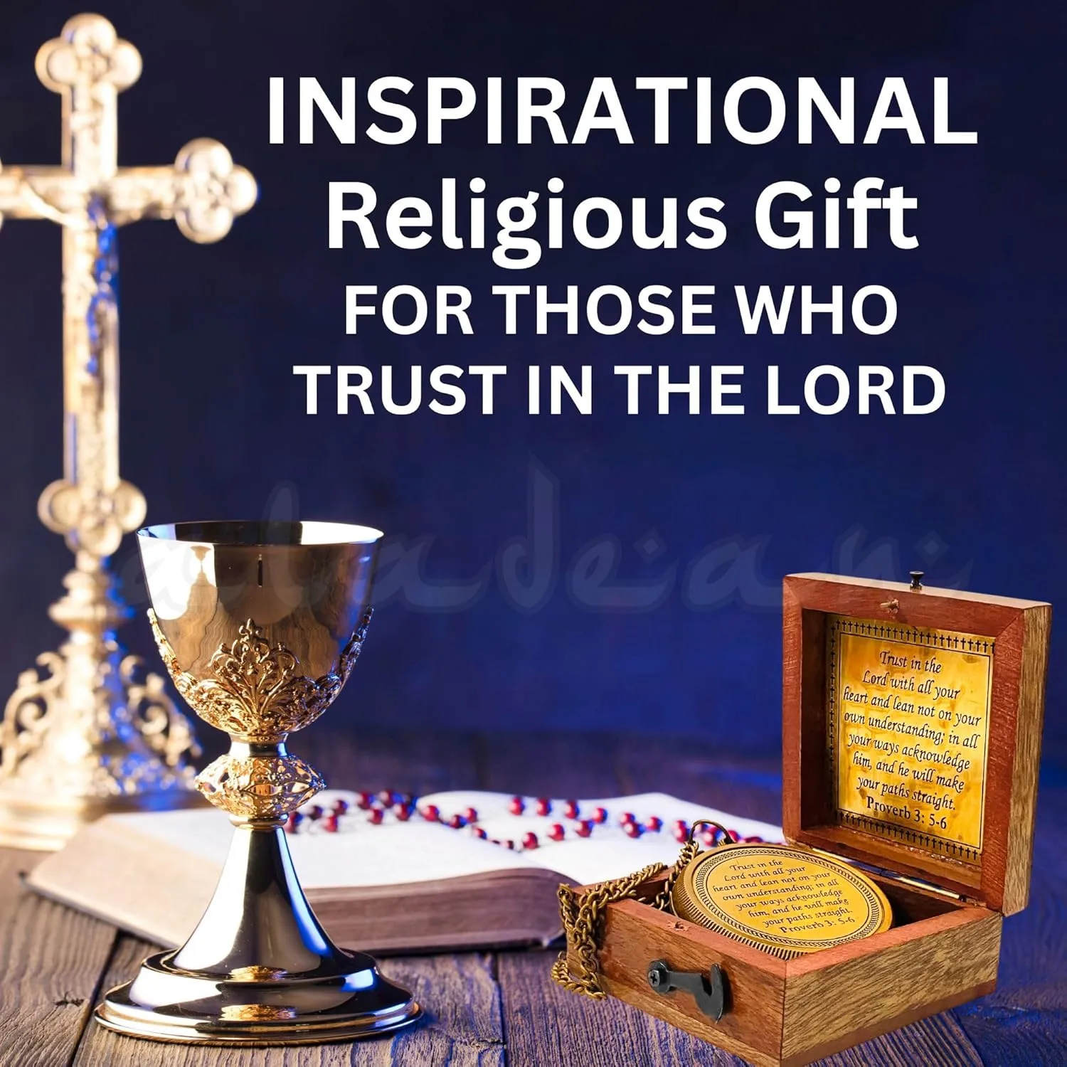 Trust in The Lord - Proverbs 3: 5-6 Engraved Compass, Wood Box Greeting, Inspirational Gift Men, Christian Boys Baptism Gifts, Graduation Day
