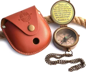 Trust in The Lord with All Your Heart Proverbs 3:5-6-Solid Brass Directional Engraved Compass, Gifts for Graduation, Birthday Baptism Confirmation Communion