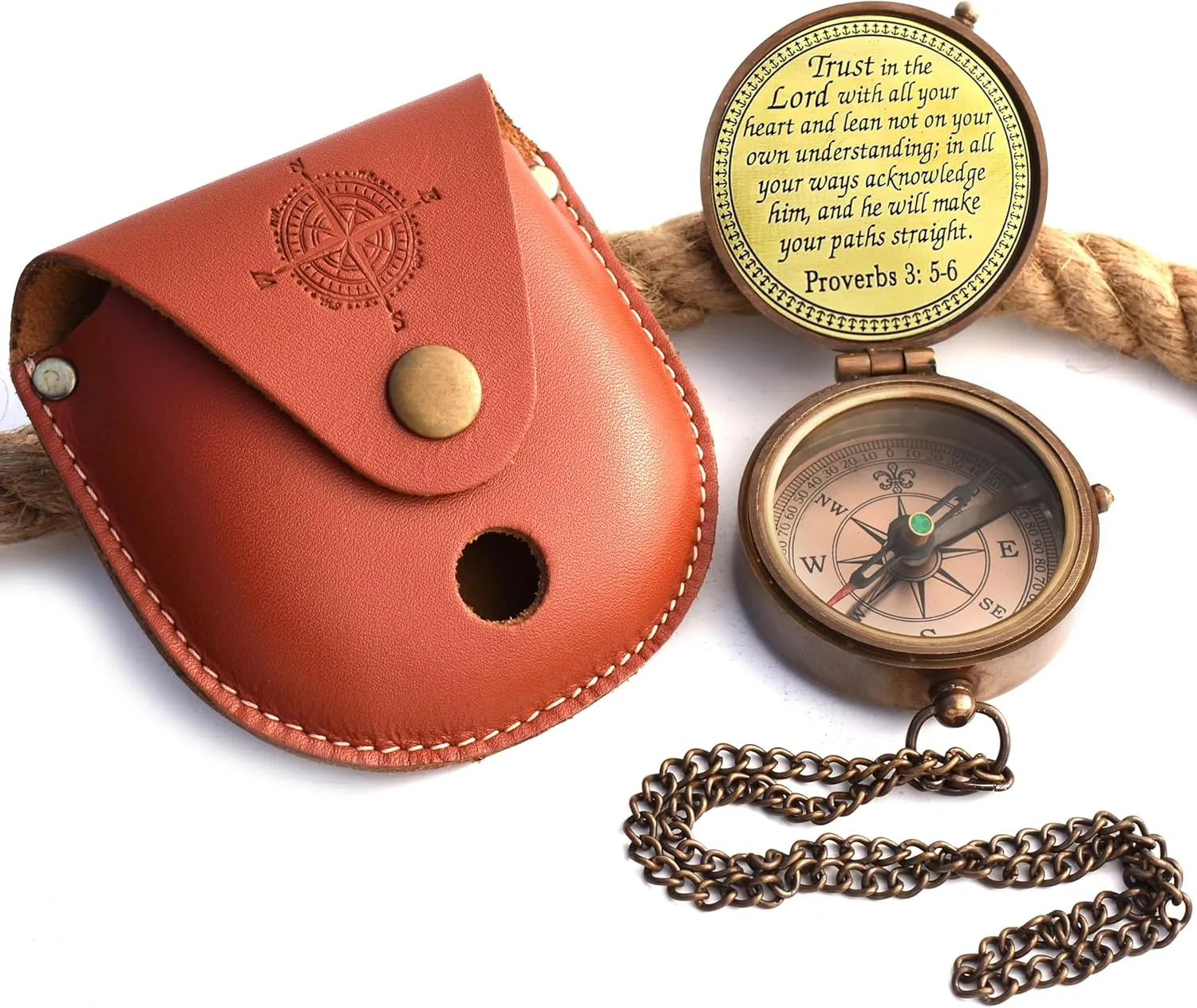 Trust in The Lord with All Your Heart Proverbs 3:5-6-Solid Brass Directional Engraved Compass, Gifts for Graduation, Birthday Baptism Confirmation Communion