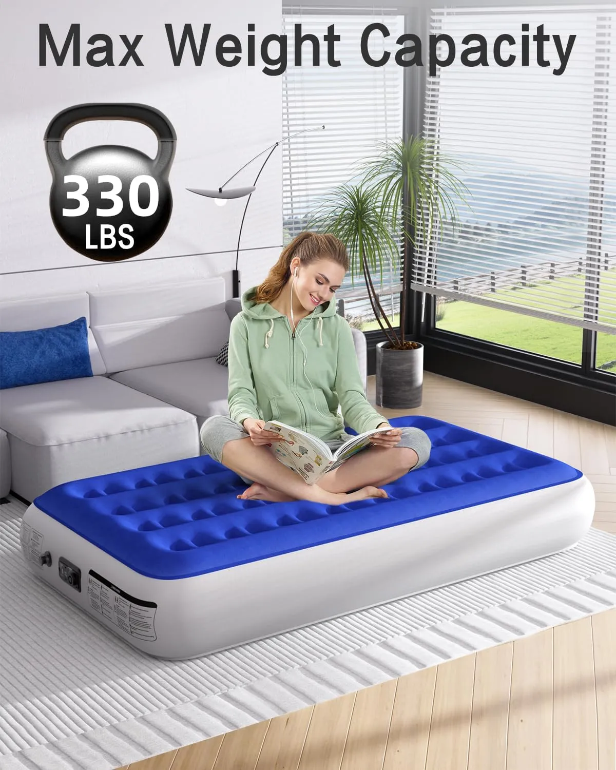 Twin Air Mattress with Built in Pump Luxurious Comfort Raised Inflatable Mattress Twin Airbed Blow Up Mattress for Home and Guests 75"*39"*13" Air Bed 2 Minutes Fast Inflate/Deflate 330 lbs Max
