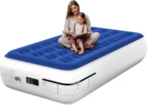 Twin Air Mattress with Built in Pump Luxurious Comfort Raised Inflatable Mattress Twin Airbed Blow Up Mattress for Home and Guests 75"*39"*13" Air Bed 2 Minutes Fast Inflate/Deflate 330 lbs Max