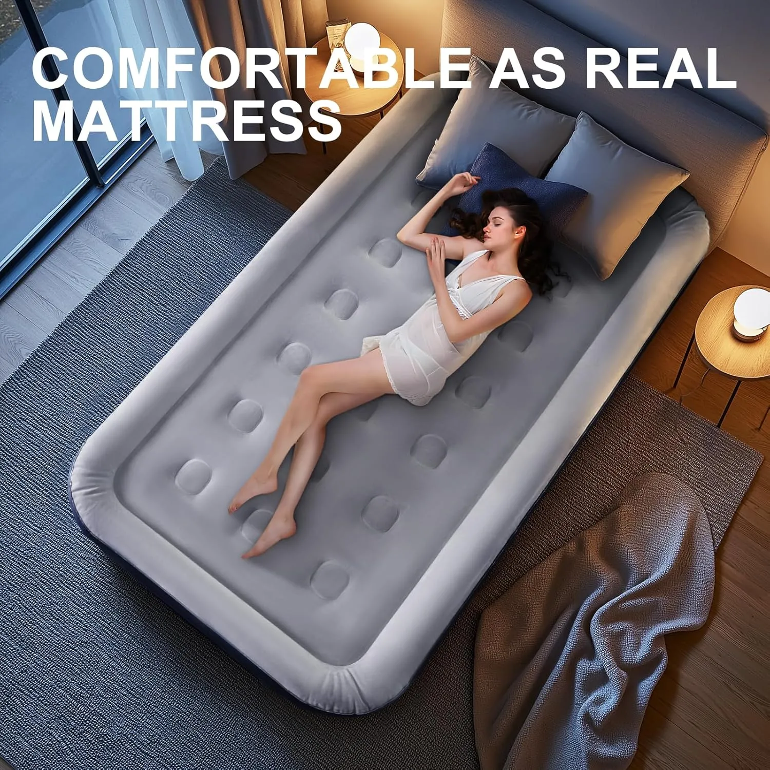 Twin Air Mattress with Built in Pump,18" Raised Blow up Air Bed,3 Mins Quick Self-Inflation/Deflation,550lbs Max, Strong Support,Foldable Inflatable Mattress for Camping/Home/Guests/Travel