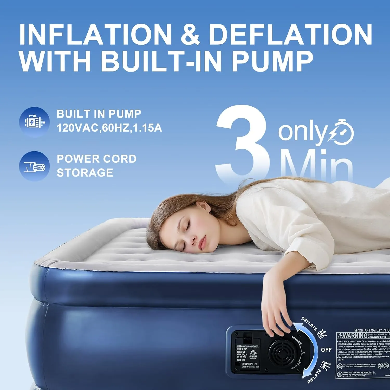 Twin Air Mattress with Built in Pump,18" Raised Blow up Air Bed,3 Mins Quick Self-Inflation/Deflation,550lbs Max, Strong Support,Foldable Inflatable Mattress for Camping/Home/Guests/Travel