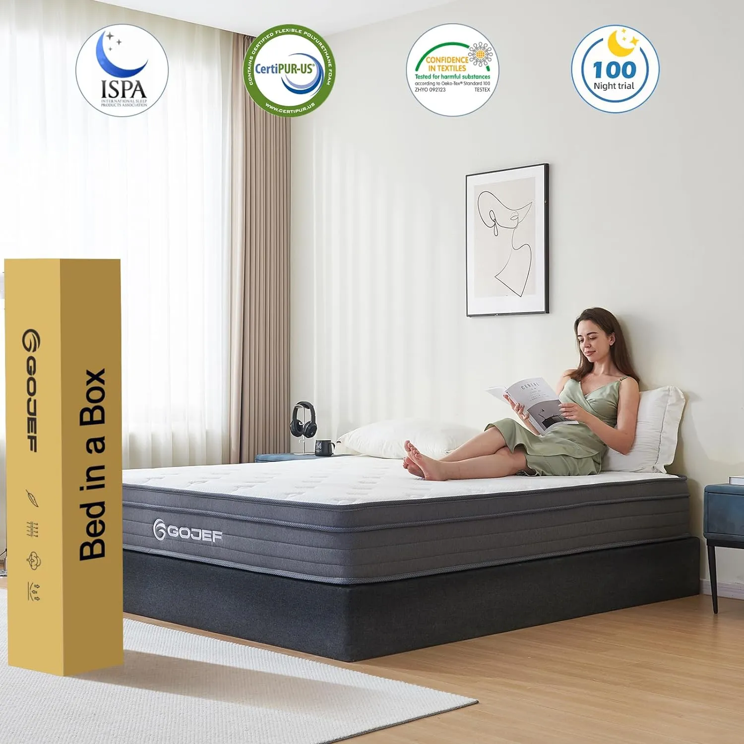 Twin Mattress, 10 Inch Twin Size Hybrid Mattress in a Box with Independent Spring, Soft and Comfortable, Pressure Relief, Medium Firmness, CertiPUR-US Certified