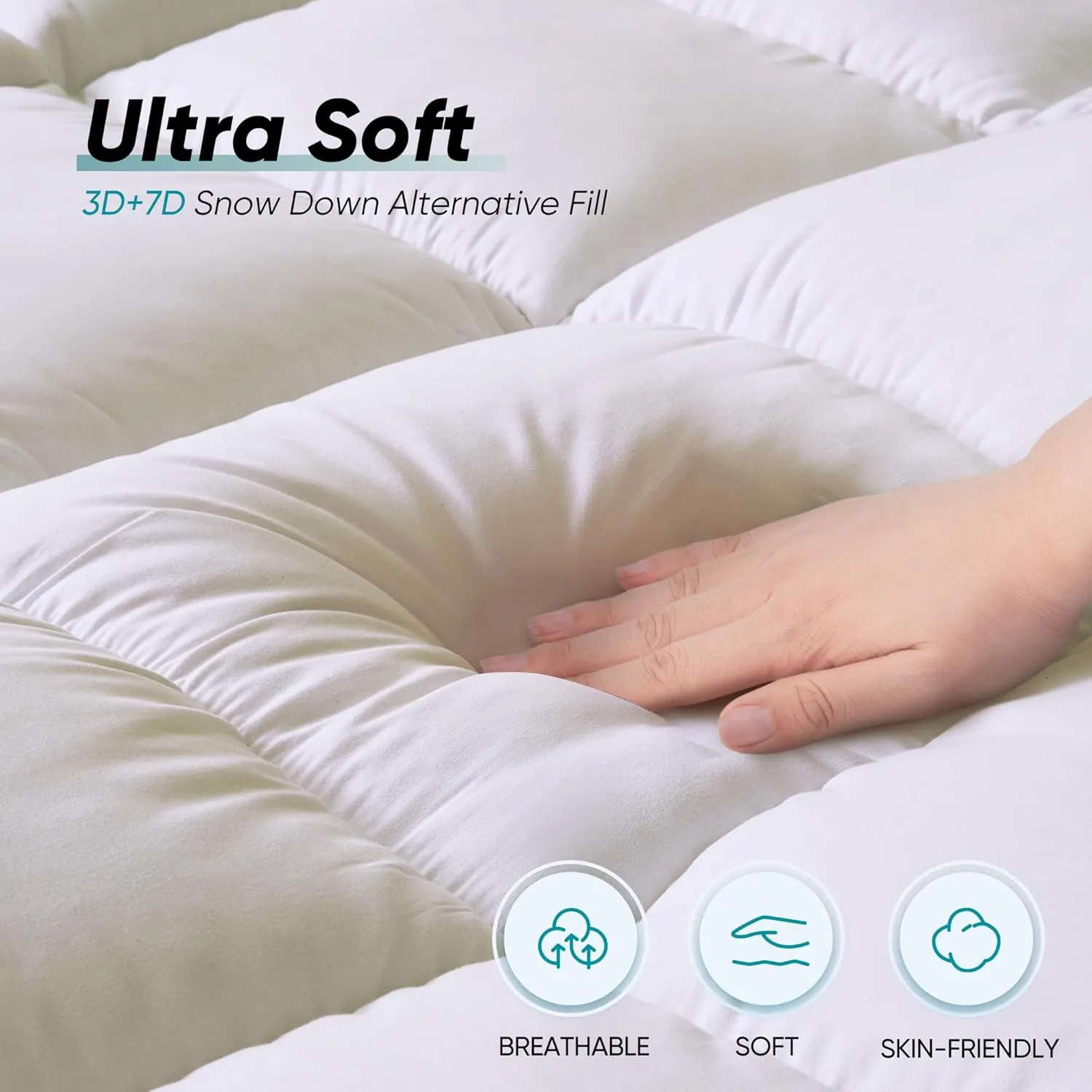 Twin XL Mattress Topper, 39x80 inch, Pillow Top, Washable, White