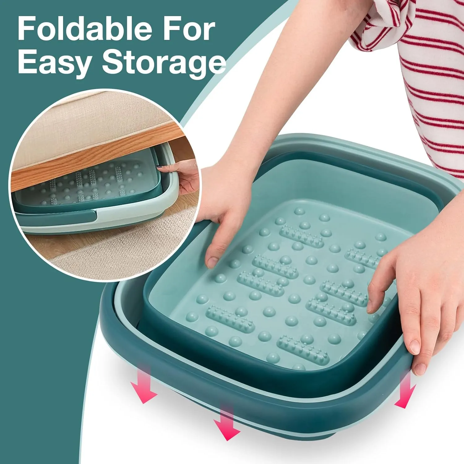 Udefineit Foot Bath Basin, Foldable & Portable Foot Soak Tub with Massage Acupoint for Foot Spa Bath, 15L/4 Gallon, Foot Massager Soaking Bath Basin Bucket for Pedicure Home Spa Treatment (Green)