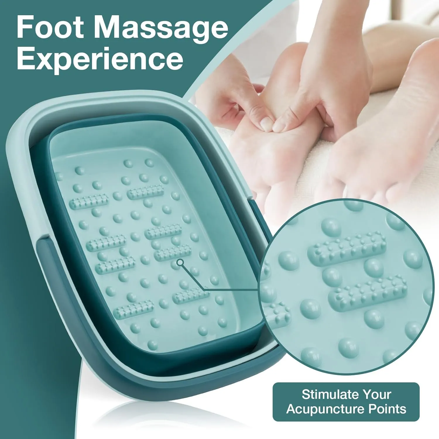 Udefineit Foot Bath Basin, Foldable & Portable Foot Soak Tub with Massage Acupoint for Foot Spa Bath, 15L/4 Gallon, Foot Massager Soaking Bath Basin Bucket for Pedicure Home Spa Treatment (Green)