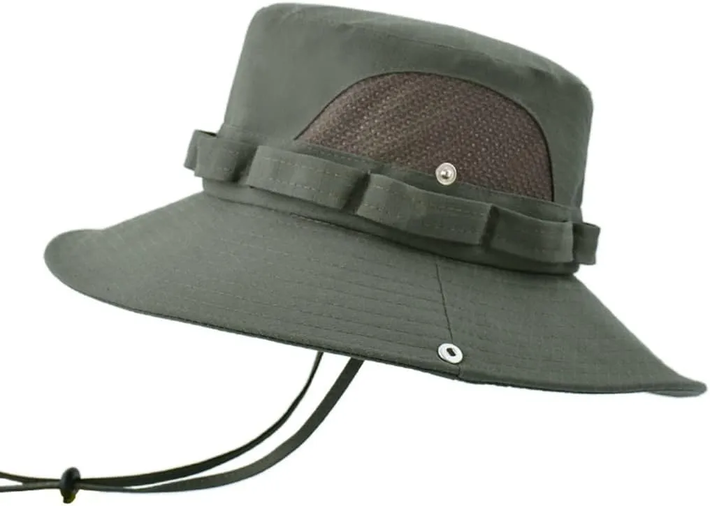 Unisex Summer Sun Visor Bucket Hat Cotton Wide Brim Breathable Sun Hat Outdoor Foldable Mesh Panama Boonie Cap