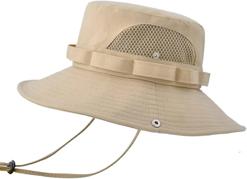 Unisex Summer Sun Visor Bucket Hat Cotton Wide Brim Breathable Sun Hat Outdoor Foldable Mesh Panama Boonie Cap